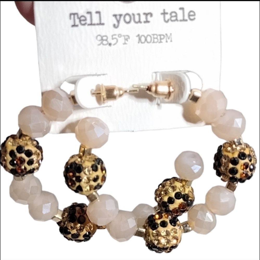 Tell Your Tale Pink & Amber Crystal Half Hoop Earrings NWT